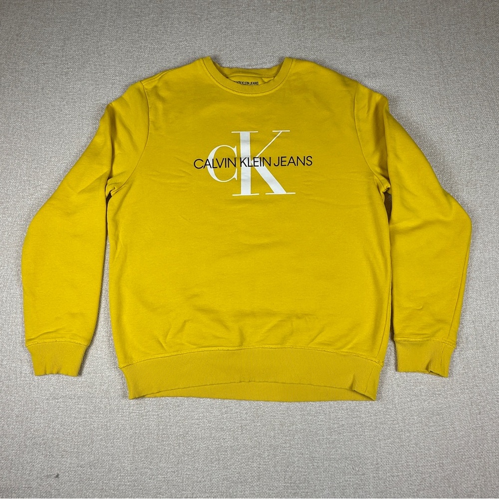 Calvin Klein Jeans Yellow Logo Sweatshirt Mens Graphic Pullover